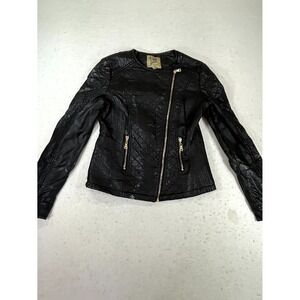 Vintage Catwalk Studio Leather Jacket Girl Medium Black Quilted Asymmetrical Zip